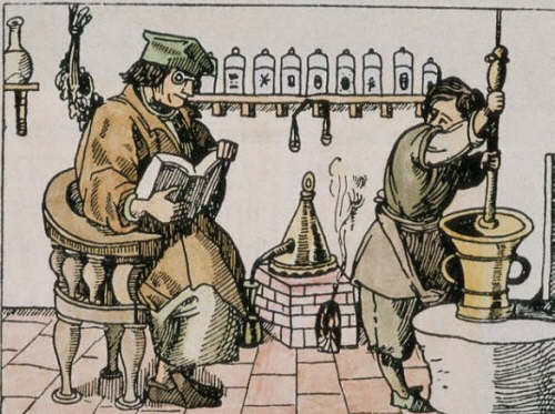 Master of Alchemy Dictating One of His Recipes to an Apprentice