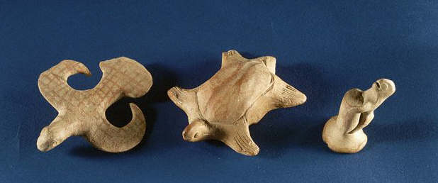 These sculptures of a bird, a tortoise and a squirrel are from early settlements of the Indus Valley Civilization