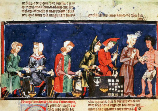 Medieval Manuscript Illumination of Dice Makers From Alphonse Le Sage's Las Cantigas 13th 
