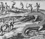 Engraving by Theodor de Bry after Crocodile Hunting by Jacques Le Moyne