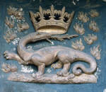The salamander emblem on the coat of arms of Francois Ler at a chateau at Blois