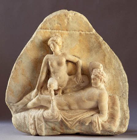 Ancient Roman Relief Sculpture with Erotic Couple