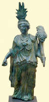 Statuette of goddess with syncretic religious symbolism, Isis, Minerva and Fortuna