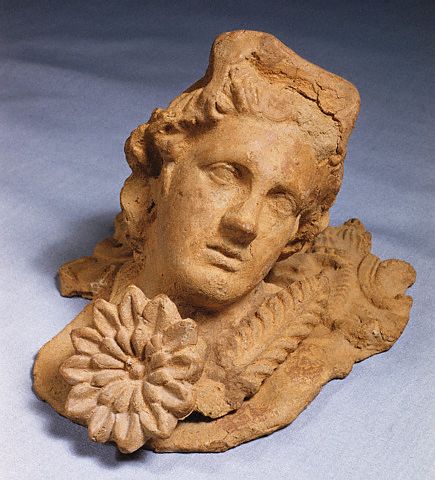 Greco-Roman Terra-cotta Head Based on the Apollo Belvedere ca. 1st c B.C.