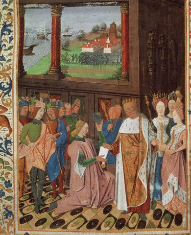 Charles VII Returning a Letter to Joan of Arc From a French Manuscript 15th c