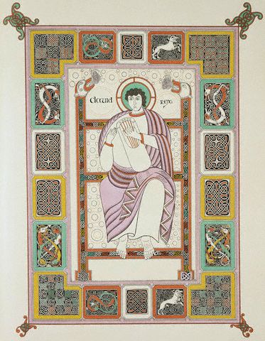 The Royal Psalmist (King David with Harp) from Commentaries on the Psalms by Cassiodorus 8th 