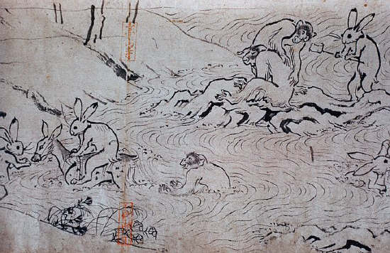 Rabbit Diving from Choju Giga, Handscrolls attributed to Toba Sojo