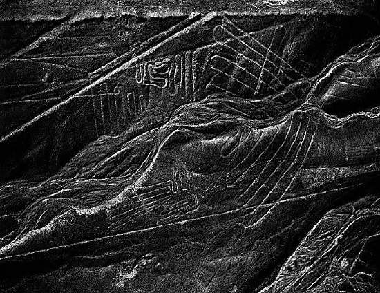 Nazca, Peru. The deeply etched line just above the bird was identified by Maria Reiche as a moonrise line