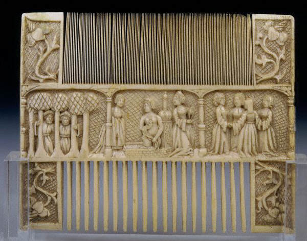 This Gothic ivory comb depicts scenes from the story Susanna and the Elders 15th c
