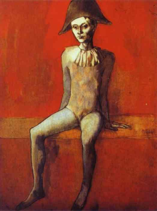 Harlequin Sitting on a Red Couch by Pablo Picasso. 1905