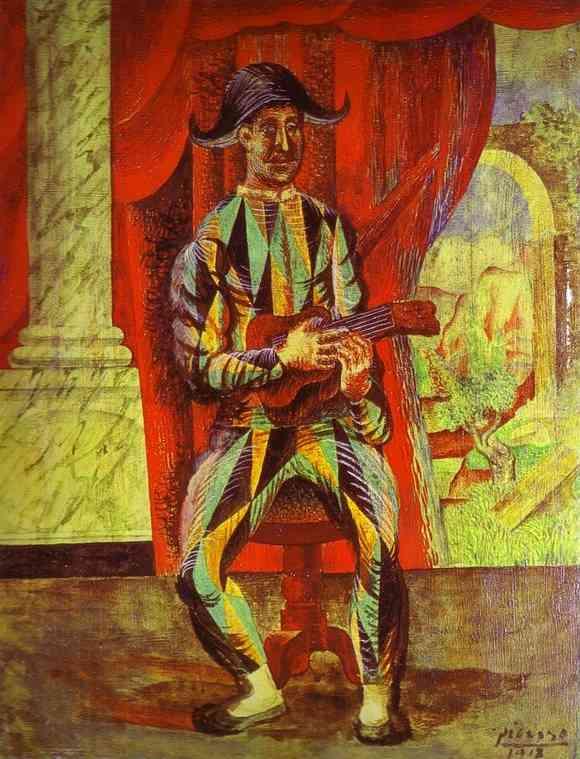 Harlequin with a Guitar by Pablo Picasso. 1918