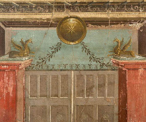 Roman Fresco from the Oplonti Villa in Pompeii Depicting a Doorway with Griffins 79 AD