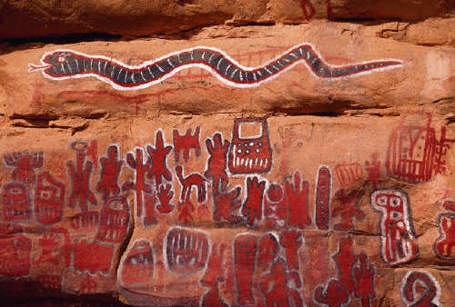 Paintings on Circumcision Rock in the Dogon village of Songo, Mali