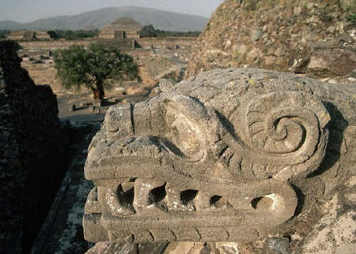 Stone Serpent Head at Temple of Quetzalcoatl, Mexico