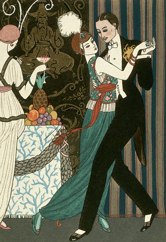 A color lithograph by V.G.Barbier depicts a couple dancing the tango