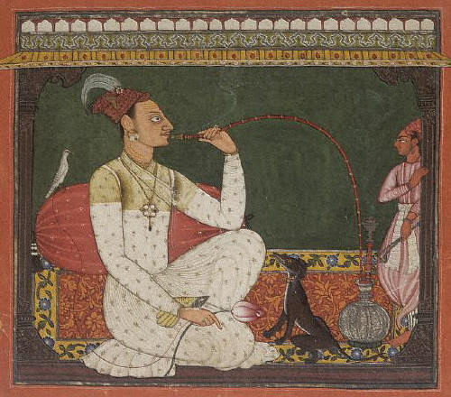 Raja Medini Pal smoking a hookah