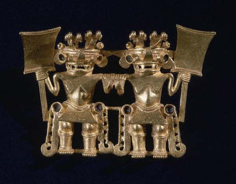 Pendant With Twin Warriors Holding Clubs ca. 800-1200